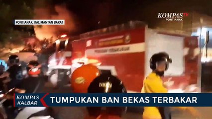 Kebakaran Tumpukan Ban Bekas Sebabkan Kemacetan