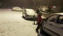 Polis memuru vatan sevgisini karla kaplı yola yazdı