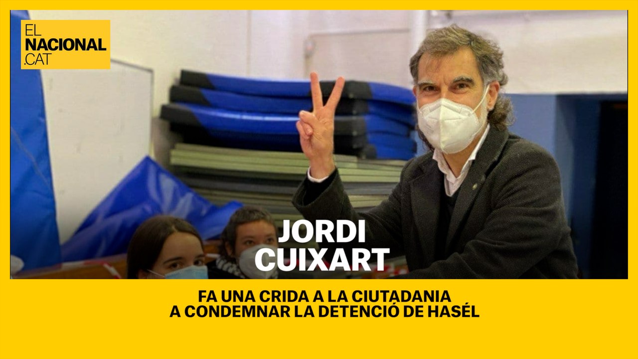 El president d'Òmnium Cultural, Jordi Cuixart, fa una crida a la ciutadania a condemnar la detenció i empresonament del raper Pablo Hasel.