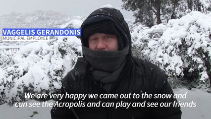 Snow covers Athens Acropolis