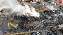 Vistas aéreas de un incendio industrial en Leganés
