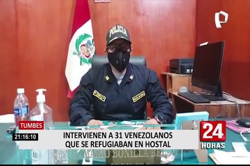 Tải video: Tumbes: intervienen a 30 extranjeros que se refugiaban en hostal