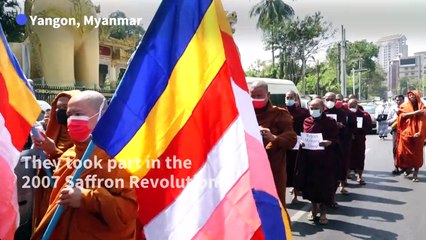 Saffron Revolution monks march to UN office in Myanmar protest