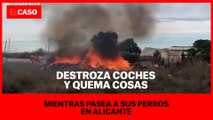 Destroza coches y quema cosas mientras pasea a sus perros en Alicante