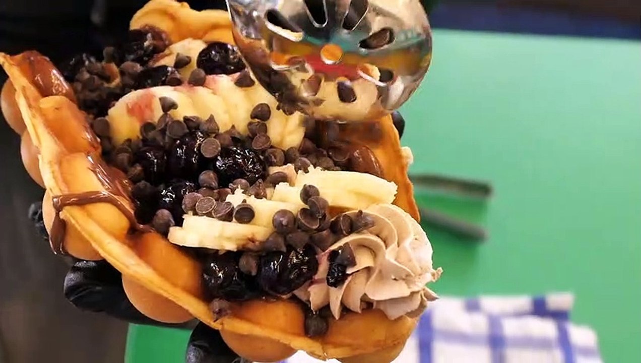 누텔라 딸기,바나나,블루베리 아이스크림 에그와플  Nutella Strawberry Banana Ice Cream Egg waffls  korean street food