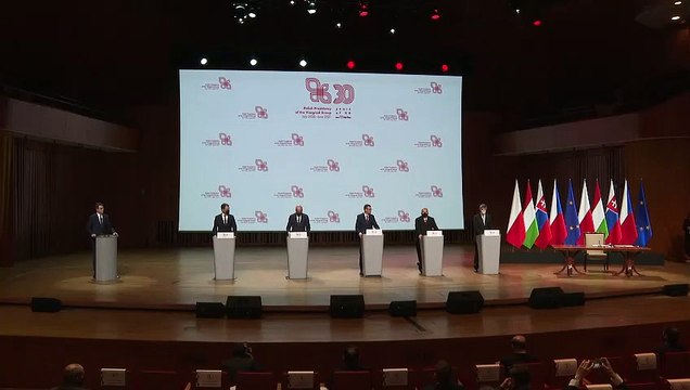 EU leaders from Czechia, Hungary, Poland, Slovakia and Charles Michel celebrate Visegrad anniversary
