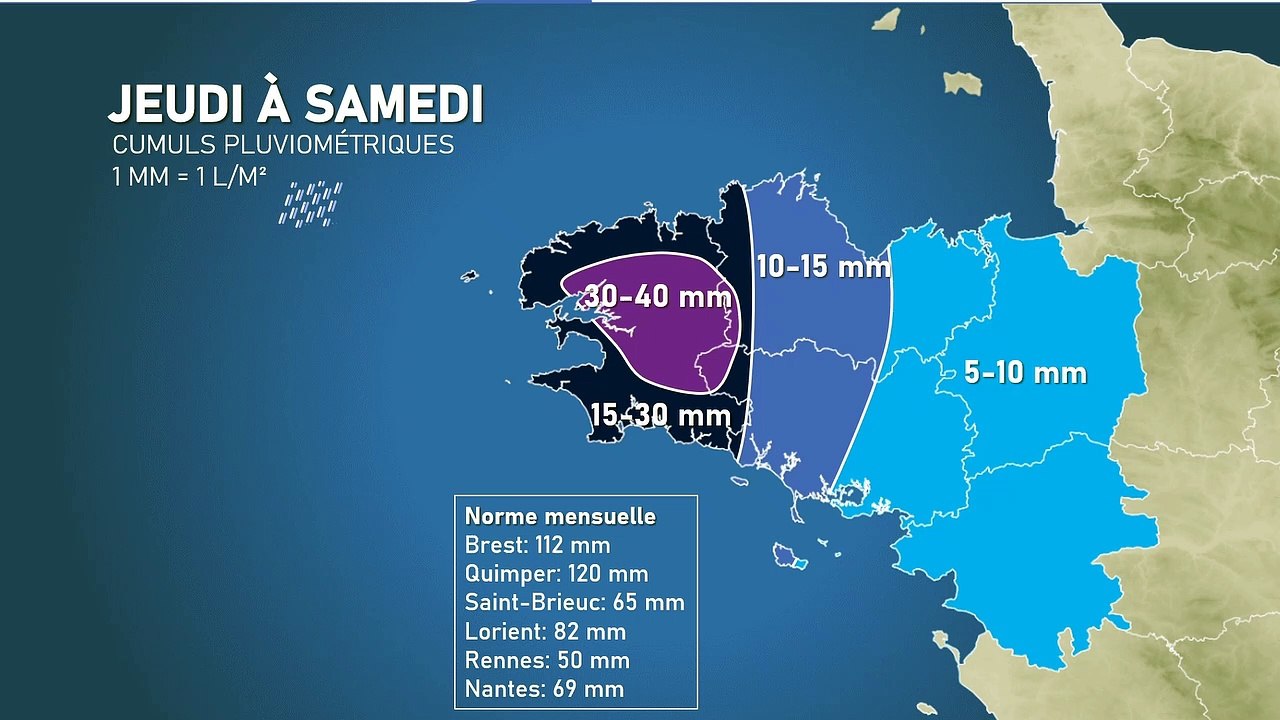 Cumuls pluviométriques prévus entre le jeudi 18 février et le samedi 20 février 2021