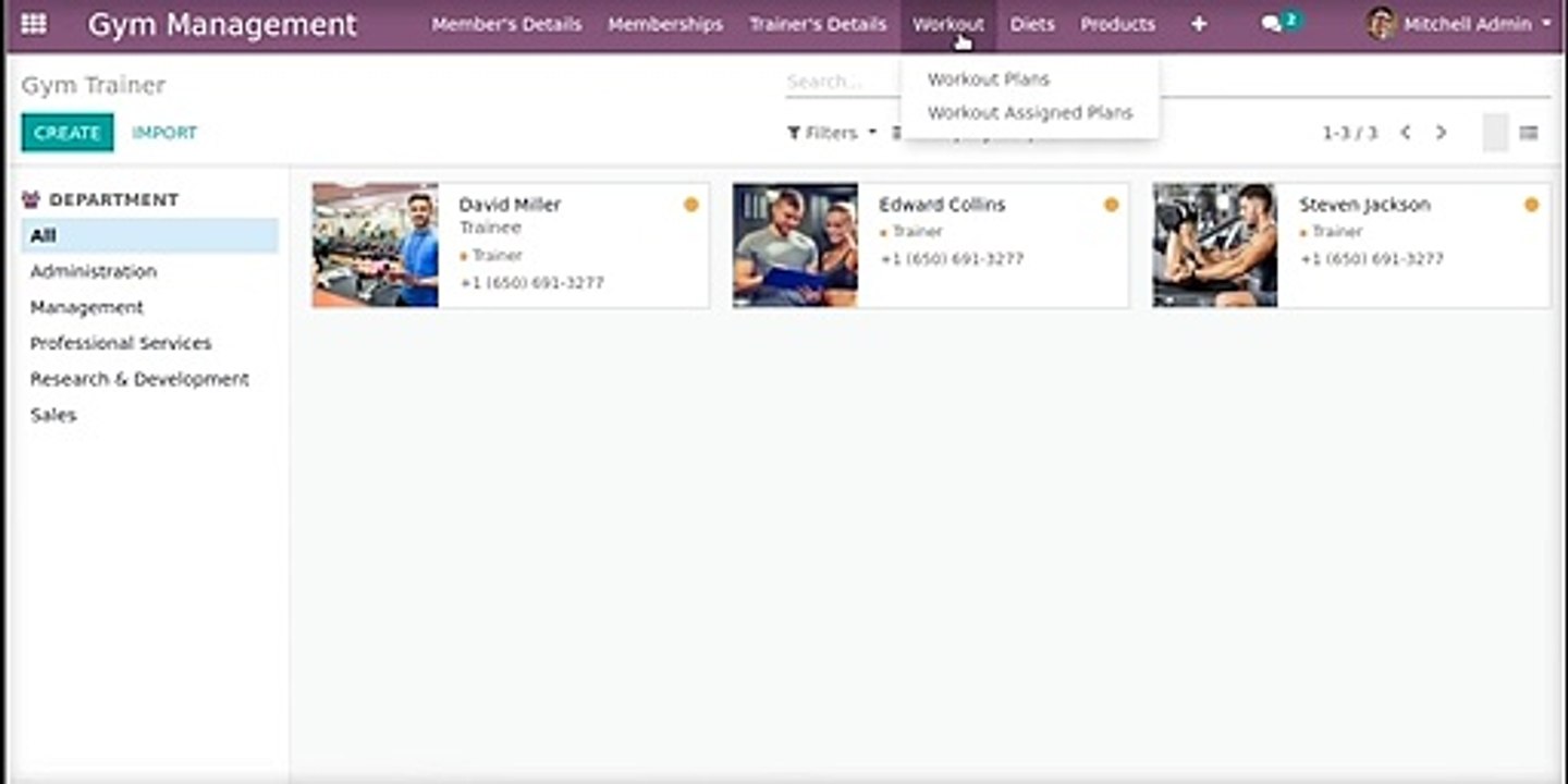 Gym Management System Odoo App Feature