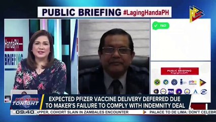 Expected Pfizer vaccine delivery deferred due to maker's failure to comply with indemnity deal