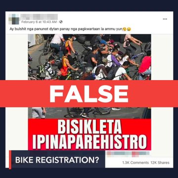 FALSE: Bicycle registration required starting February 2021