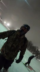 Kid Follows Dad on Tough Ski Trail and Falls