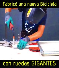 Young man builds an imposing bicycle with HUGE wheels