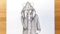 Hidden face drawing - Pencil sketch -- How to draw a girl with winter cap -- bir kız nasıl çizilir -