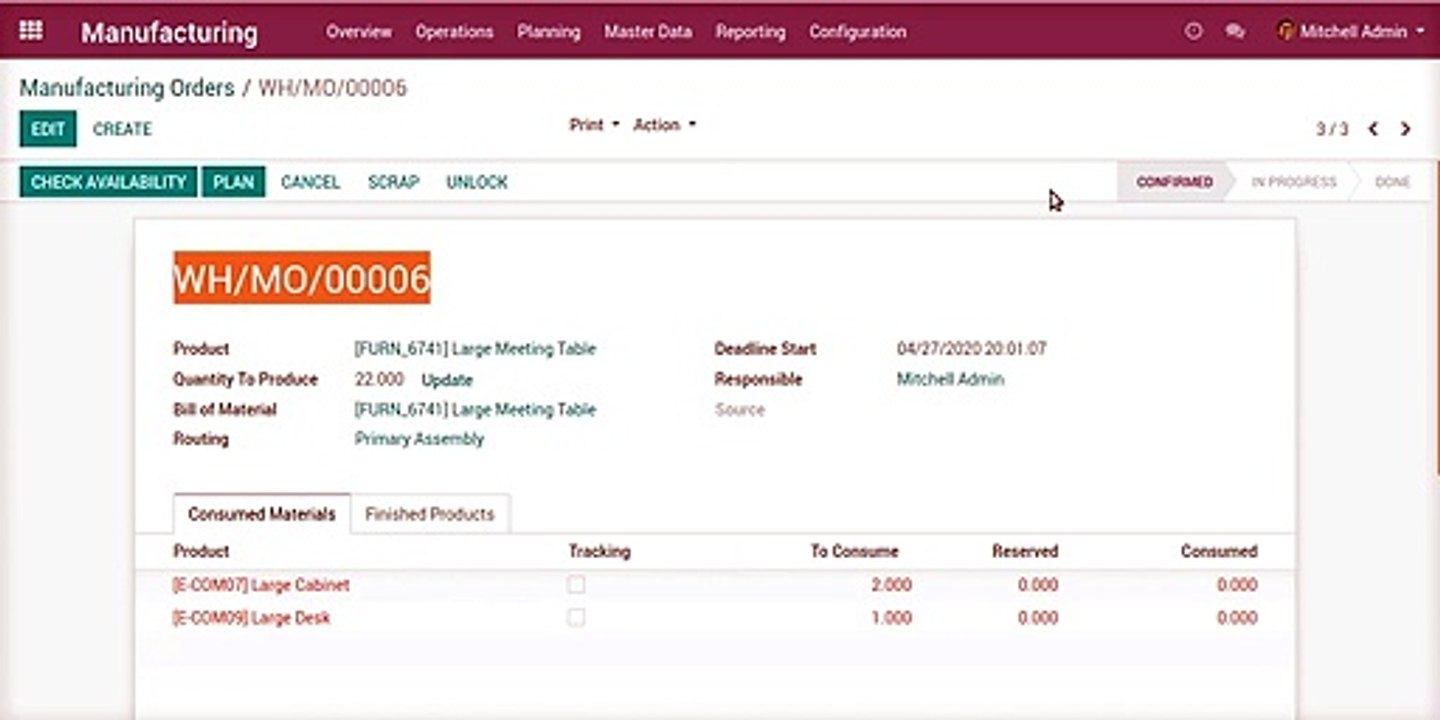 How to Change Finished Product Quantity in Manufacturing Order | Odoo