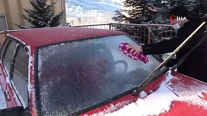 Karla kaplı otomobiller gülümsetti