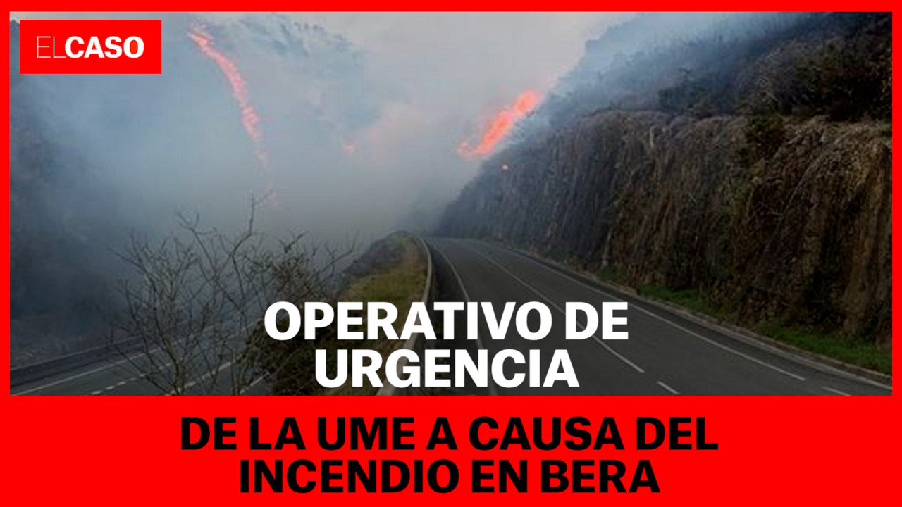 La Unidad Militar de Emergencias pasa por la carretera, movilizada por el incendio en Bera