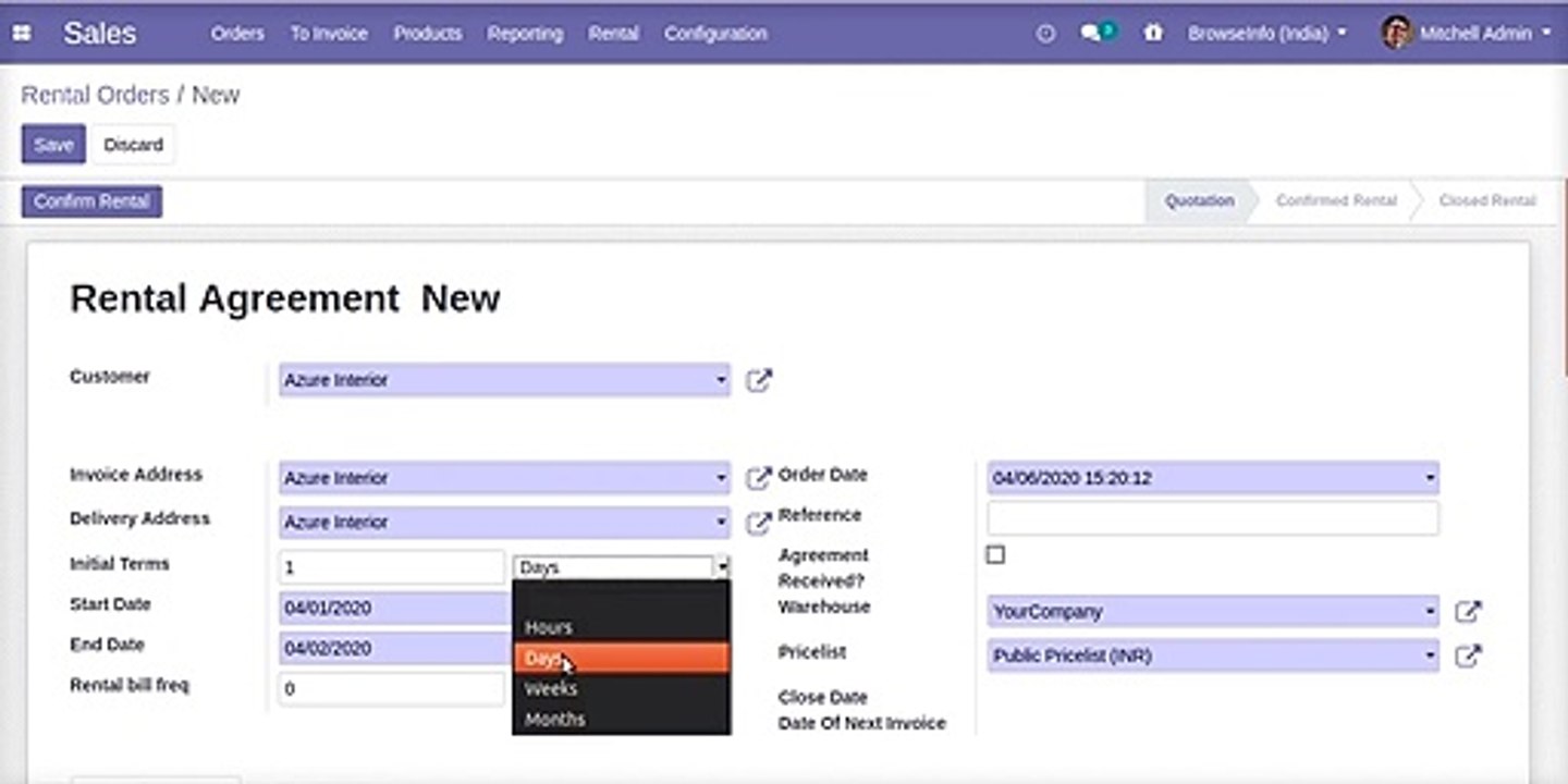 Machine and Equipment Rental Management  | Odoo Apps Features