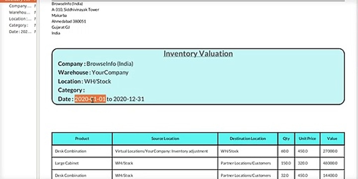 How to Print Custom Inventory Valuation Report | Odoo Apps Features