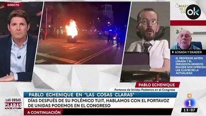 Echenique evita condenar la violencia por Hasél después de 3 tres preguntas en TVE