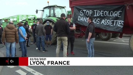 شاهد: مزارعون ومربو ماشية فرنسيون يتظاهرون مع أبقار في مدينة ليون الفرنسية