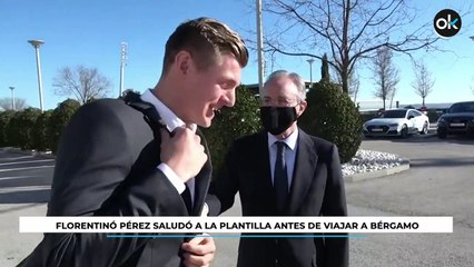 Florentinó Pérez saludó a la plantilla antes de viajar a Bérgamo