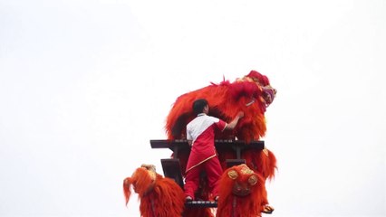 Danse du Lion  sur bancs dans le Shanxi 山西天塔狮舞