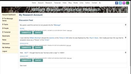 My Account - William Branham Historical Research