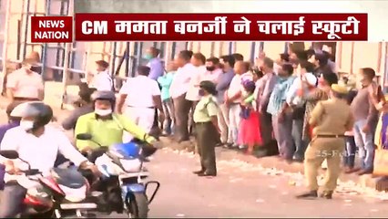 West Bengal CM Mamata Banerjee nearly falls while driving scooter