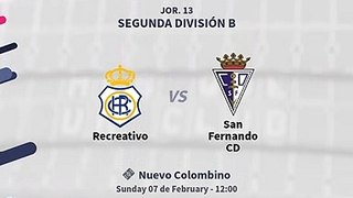 Jornada 13ª 2ª Division B Gr.IV 2020/2021 Recreativo vs San Fernando CD Los Numeros.