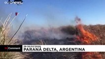 رجال الإطفاء يسعون إلى السيطرة على حرائق منطقة دلتا نهر بارانا بالأرجنتين