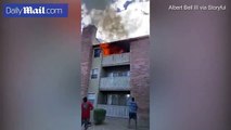 شاهد- رجل يلتقط طفلا ألقته والدته من الطابق الثالث لإنقاذه من النيران قبل لحظات من وفاتها • صحيفة المرصد