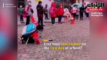 شاهد كيف عبر طفل صيني عن فرحته بالعودة إلى المدرسة