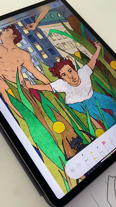 Mika redonne des couleurs à Paris, un projet avec sa soeur Paloma et la complicité d'Olivier Gabet, directeur du Musée des Arts décoratifs. Mika est en plein travail.