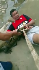 محاولة إنقاذ رجل من فك تمساح فى البرازيل