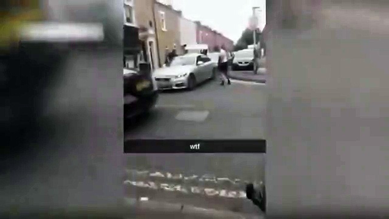 Horrifying moment five men wielding baseball bats smash up dads BMW with five-year-old