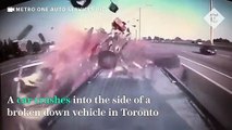 Car smashes into crashed vehicle on Toronto highway