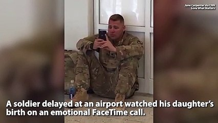 WATCH Soldier Watches Daughters Birth on Emotional FaceTime Call