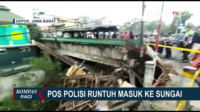 Pos Polisi di Depok Ambles hingga Masuk ke Sungai, Seorang Petugas Terjebak