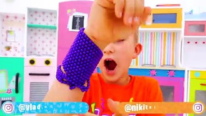 Vlad and Niki pretend play with Magnet balls - Funny story for kids