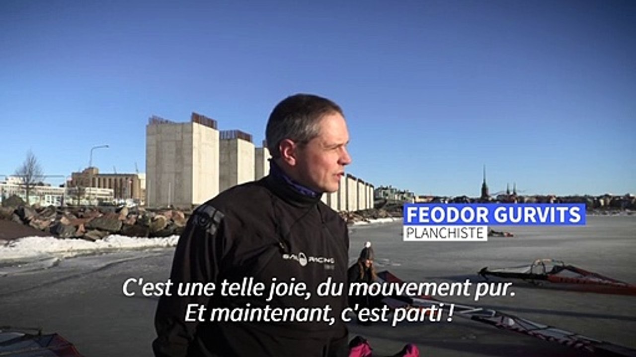 En Finlande, les planches à voile sur glace foncent sur la mer gelée