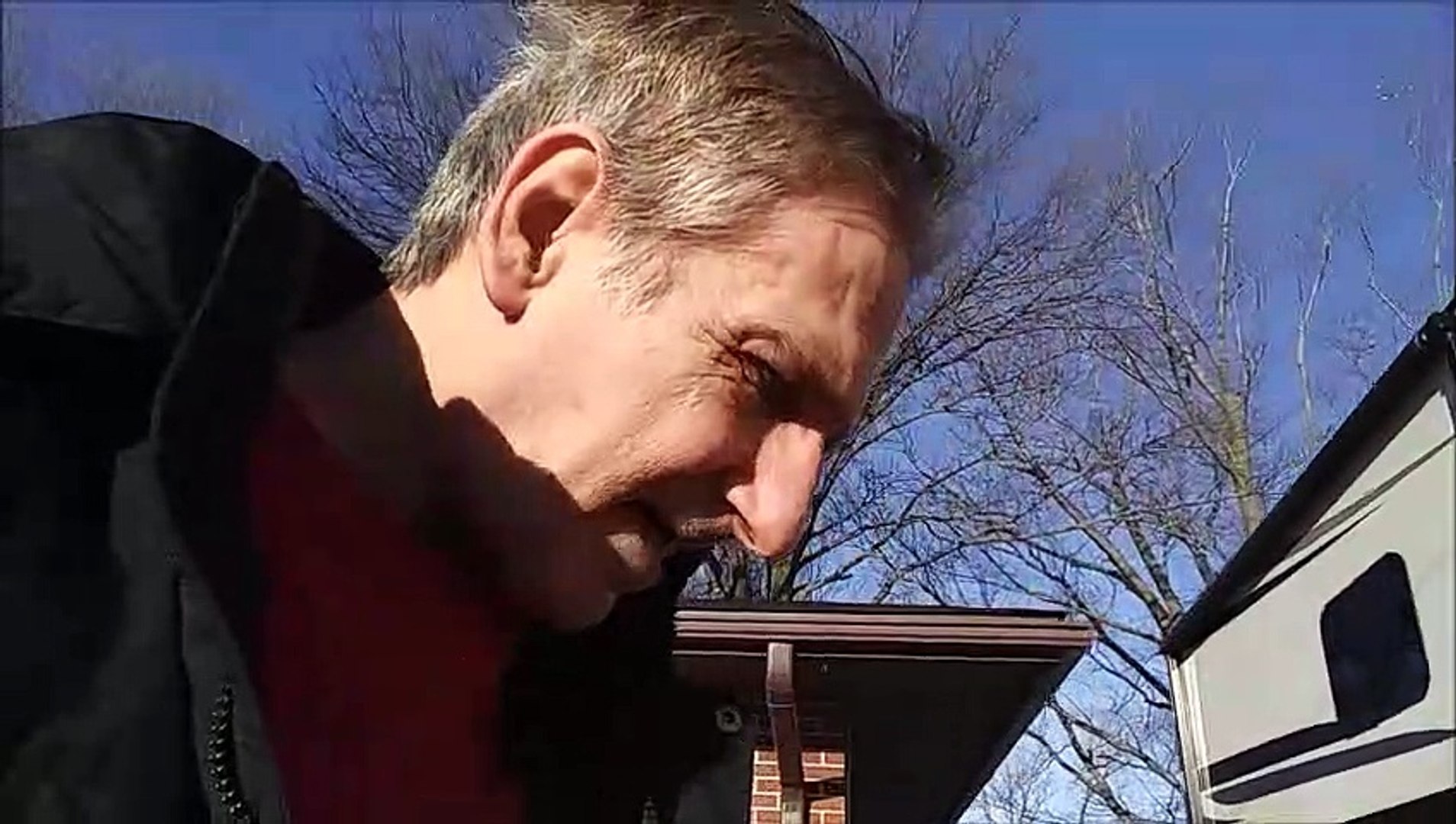 ⁣Ice in front of the camper