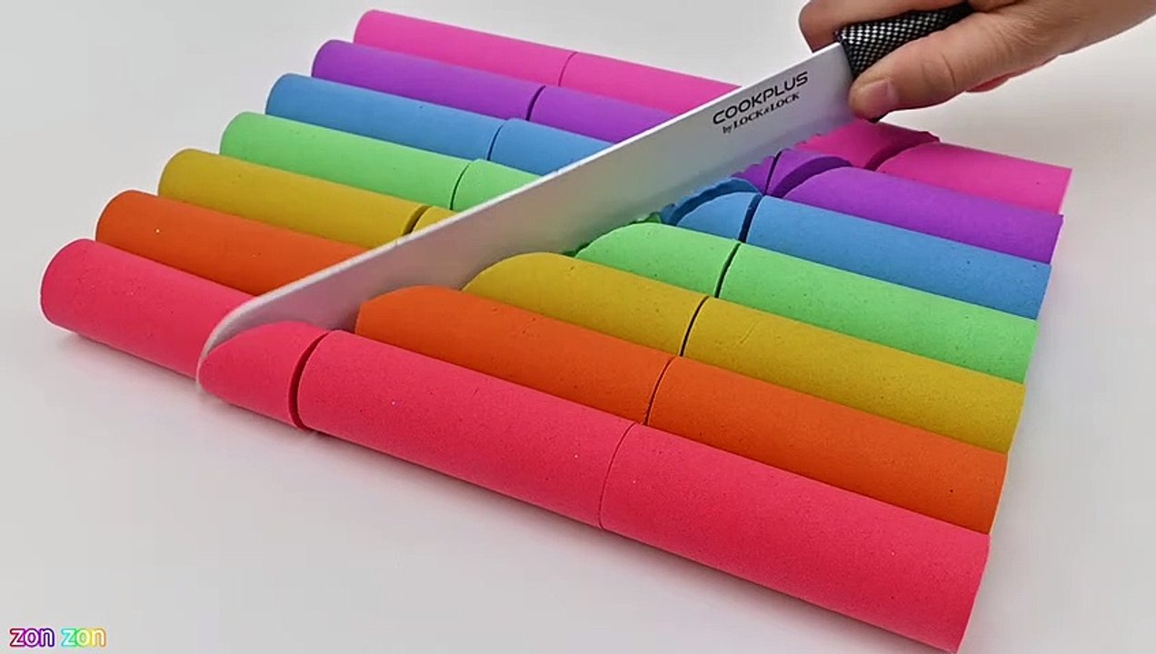 Satisfying Video - Kinetic Sand Rainbow Tubular Cutting