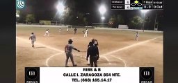 ¡Golpes y patada al que está tirado! Pelean en juego de softbol en Los Mochis