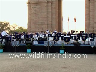 Royal Air force band plays a Bollywood song at India Gate