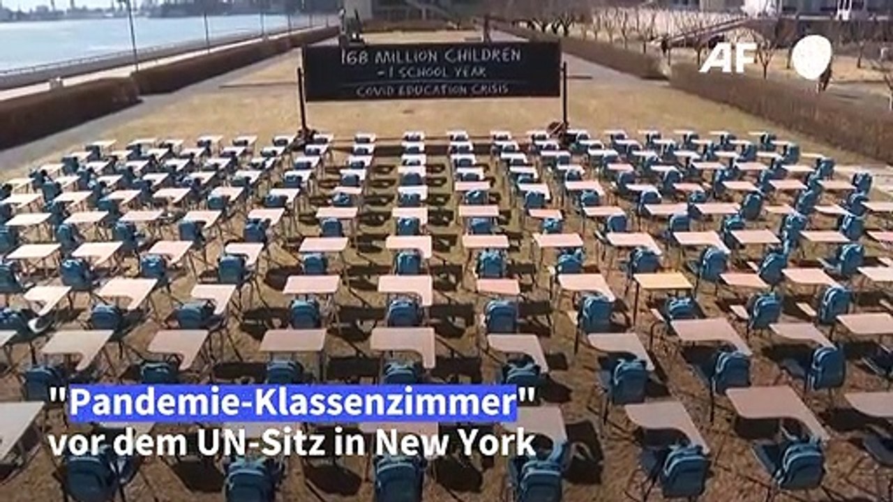 Leeres 'Pandemie-Klassenzimmer' vor der UN-Zentrale
