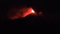 Lava spews into the air as volcano erupts