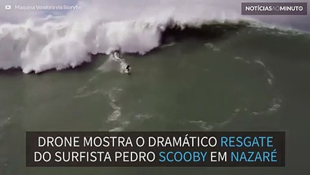Drone mostra resgate dramático de Pedro Scooby em Nazaré