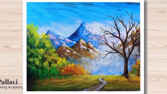 Easy way to draw beautiful scenery painting __ Landscape painting __ Pallavi Drawing Academy