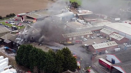 Aerial footage at the height of the serious blaze at a snack factory in Heckington