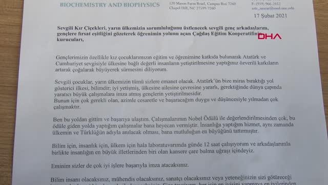 BURSA Nobel Ödüllü Prof. Dr. Aziz Sancar'dan 'Kır Çiçekleri'ne mektup; Başarı sizlerin elinizde